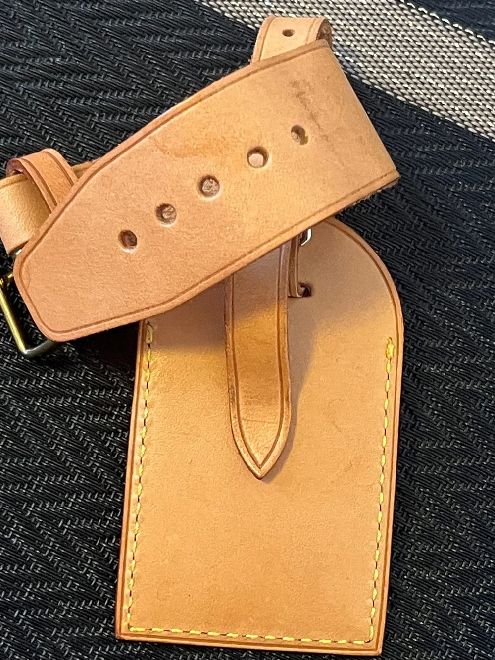 Louis Vuitton Natural Tan Leather Luggage Tag with Initials